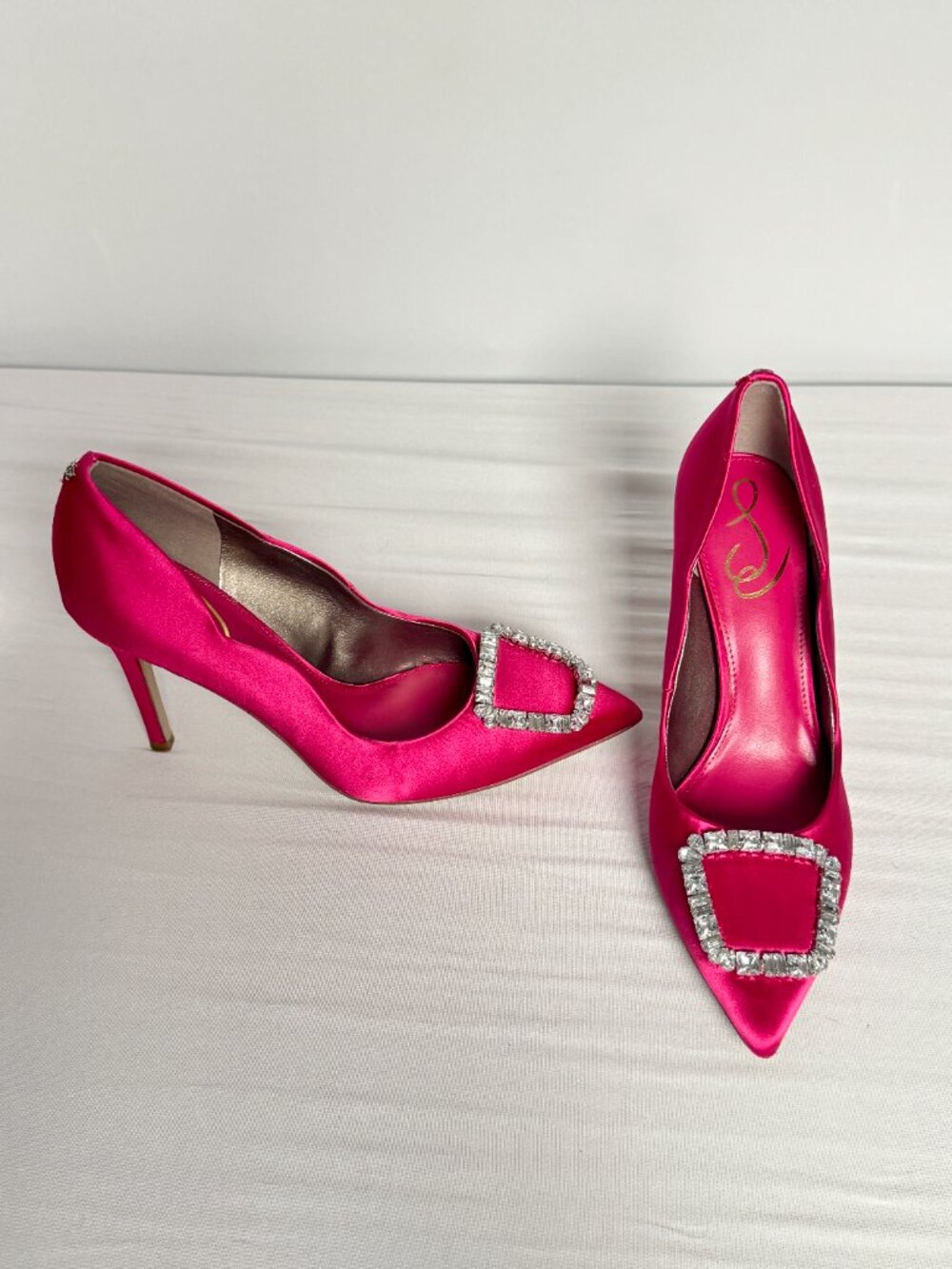 9 Sam Edelman Harriett Pink Fuchsia Pointed Toe Pump Heels Stiletto Rhinestone - Picture 4 of 16
